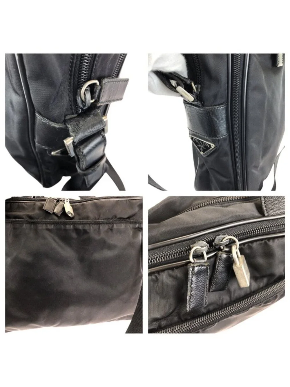 Prada Tessuto Saffiano 2-Way Black Silver Nylon Leather Business